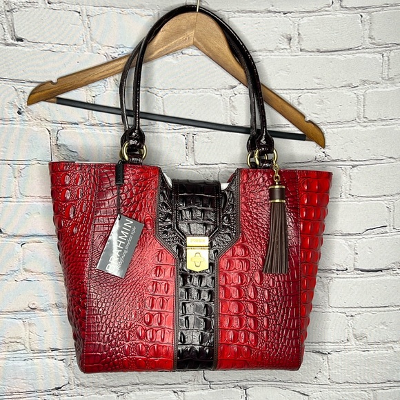 Brahmin Handbags - Brahmin Diana Tote Ruby Tri Texture Croc leather Deep Ruby Red  NWT tassle purse